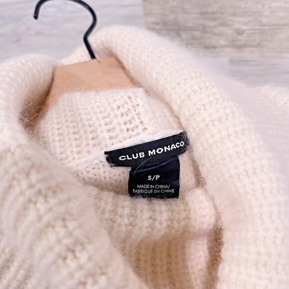 Club Monaco Angora Wool Cropped Cable Knit Turtleneck Sweater Cream Womens Small - Picture 5 of 8